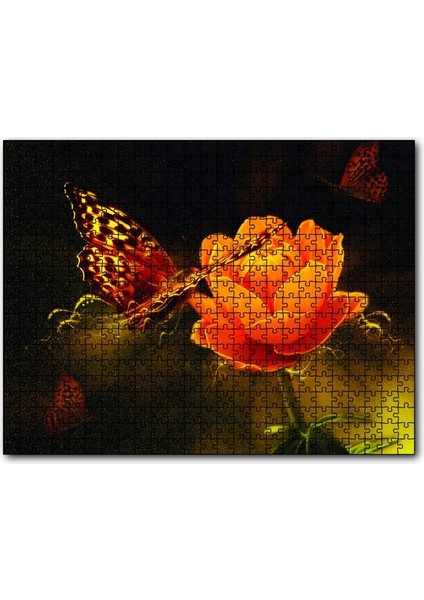 Işık Sarı Çiçek Kelebek 255 Parça Puzzle Yapboz Mdf (Ahşap)