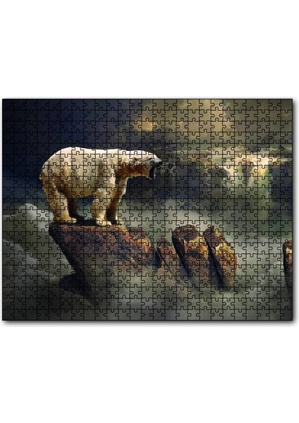 Fantastik Bulutların Üstündeki Beyaz Ayı 120 Parça Puzzle Yapboz Mdf (Ahşap)