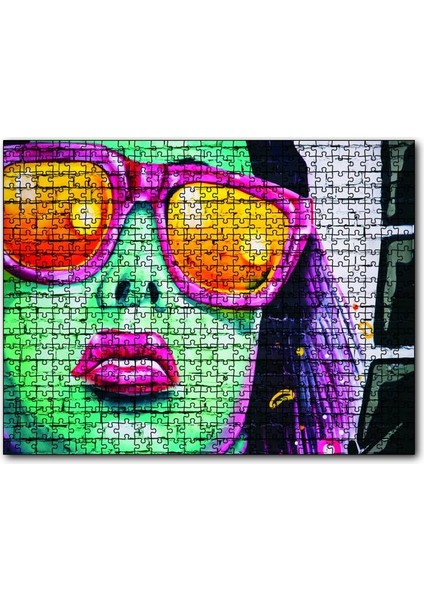 Duvar Resmi Gözlüklü Kadın 120 Parça Puzzle Yapboz Mdf (Ahşap)