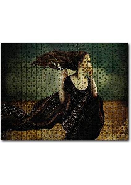 Makas Kadın Soyut Resim 255 Parça Puzzle Yapboz Mdf (Ahşap)
