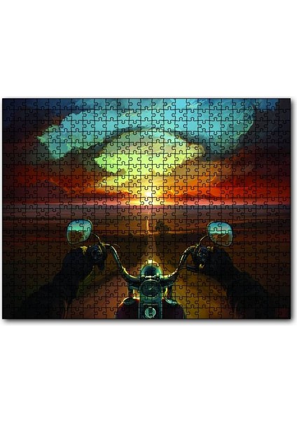 Motorcu Uzun Ince Yol 120 Parça Puzzle Yapboz Mdf (Ahşap)