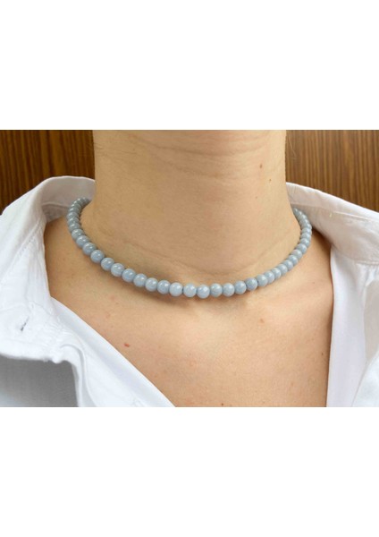 Angelite Taşı Doğaltaş Kolye 8 mm