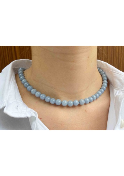 Angelite Taşı Doğaltaş Kolye 8 mm