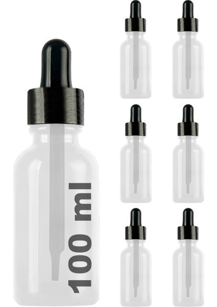 100 cc Şeffaf Damlalık Metal Siyah Sızdırmaz Kapaklı 100 ml Dropper Cam Serum Şişesi 6 Adet