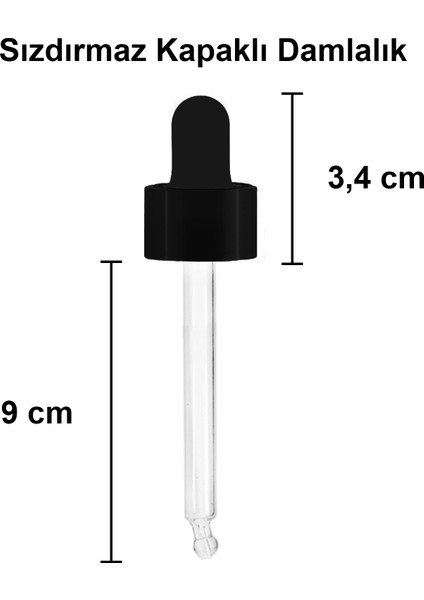 100 cc Şeffaf Damlalık Metal Siyah Sızdırmaz Kapaklı 100 ml Dropper Cam Serum Şişesi 20 Adet