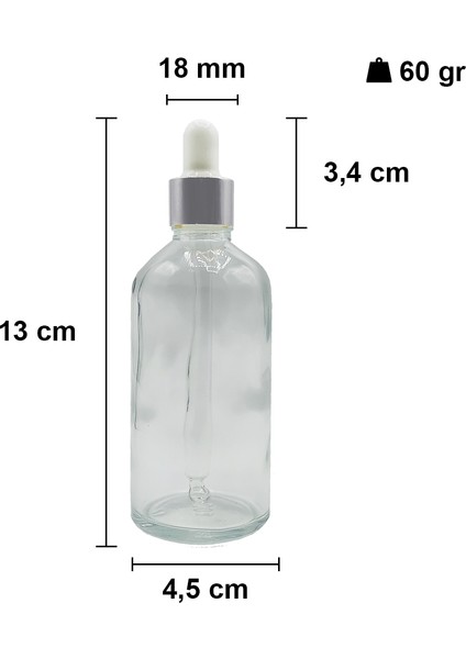 100 cc Şeffaf Damlalık Metal Gümüş Sızdırmaz Kapaklı 100 ml Dropper Cam Serum Şişesi 20 Adet fiyatları