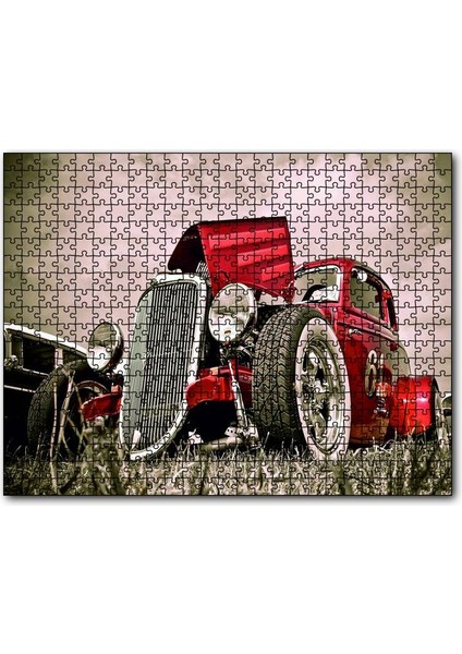 Klasik Kırmızı Hot Rod Araba Görseli 255 Parça Puzzle Yapboz Mdf (Ahşap)