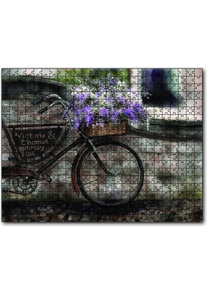 Vintage Bisiklet Sepette Lavantalar Görseli 120 Parça Puzzle Yapboz Mdf (Ahşap)