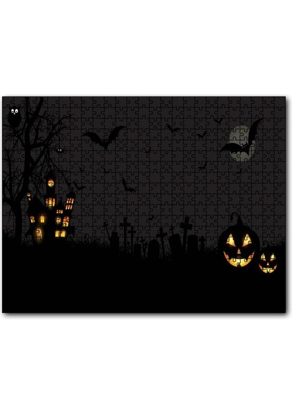 Halloween'de Dolunay 120 Parça Puzzle Yapboz Mdf (Ahşap)