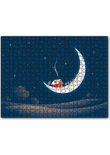 Ay Içinde Ev Illüstrasyon 255 Parça Puzzle Yapboz Mdf (Ahşap)