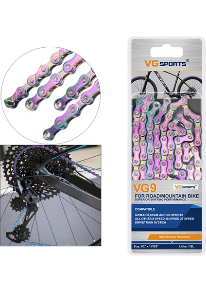 Strade Store Bisiklet Zinciri 116 Bağlantı Kompakt Yarış Mtb Yol Bisikleti Spor Hızlı Bağlantı-Rainbow, 9 9 Speed ​​gökkuşağı (Yurt Dışından)