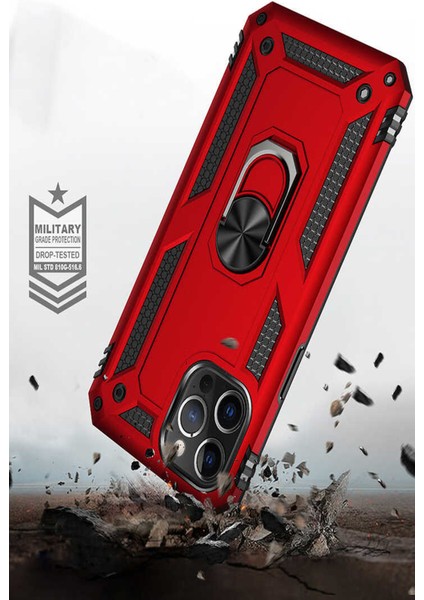 Case World Samsung Galaxy M32 ile Uyumlu Kapak Military Yüzüklü Stantlı Panzer Tank ile Uyumlu Kılıf - Lacivert