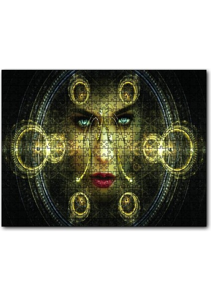 Daireler Çinde Kadın Yüz Gözler 255 Parça Puzzle Yapboz Mdf (Ahşap)