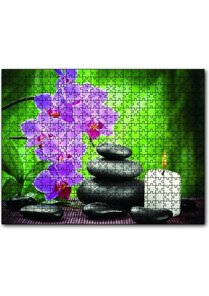 Mum Taşlar Çiçek Görseli 120 Parça Puzzle Yapboz Mdf (Ahşap)