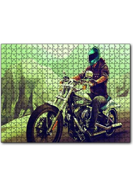 Yolda Motorcu 120 Parça Puzzle Yapboz Mdf (Ahşap)