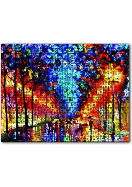 Ağaçlı Yol ve Şemsiyeli Adam Yağlıboya 120 Parça Puzzle Yapboz Mdf (Ahşap)