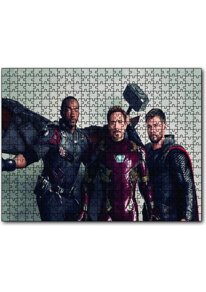 Avengers Infinity War Falcon, Iron Man ve Thor 120 Parça Puzzle Yapboz Mdf (Ahşap)