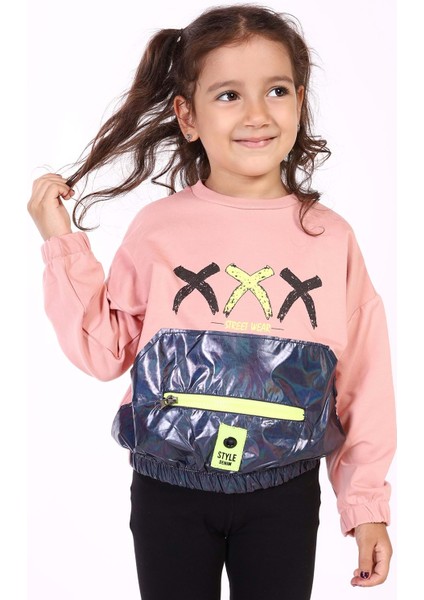 Toontoy Kız Çocuk Cep Detaylı Baskılı Sweatshirt