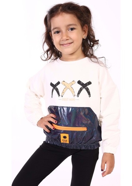 Toontoy Kız Çocuk Cep Detaylı Baskılı Sweatshirt