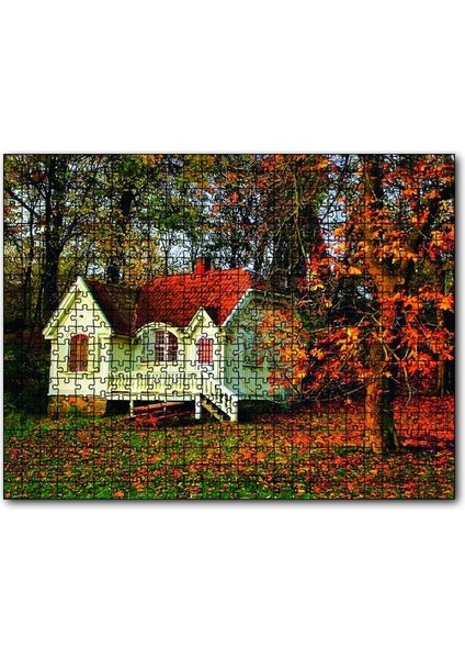 Cakapuzzle Sonbaharda Beyaz Ev 120 Parça Puzzle Yapboz Mdf (Ahşap)