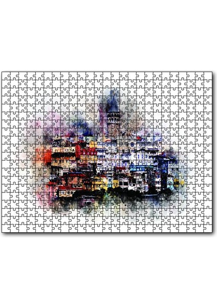 Suluboya Galata Manzarası 120 Parça Puzzle Yapboz Mdf (Ahşap)