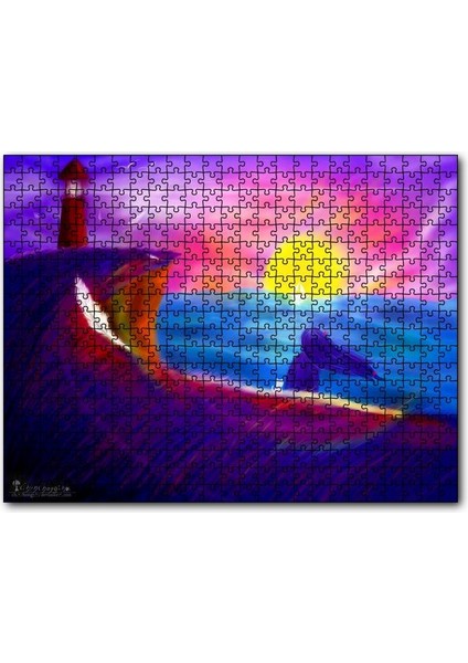 Cakapuzzle Deniz Feneri, Günbatımı, Kadın ve Kedi 120 Parça Puzzle Yapboz Mdf (Ahşap)