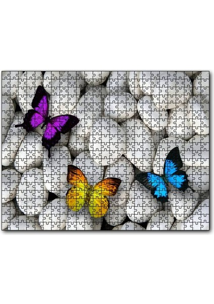 Cakapuzzle Beyaz Taşlar ve Rengarenk Kelebekler 1000 Parça Puzzle Yapboz Mdf(Ahşap)