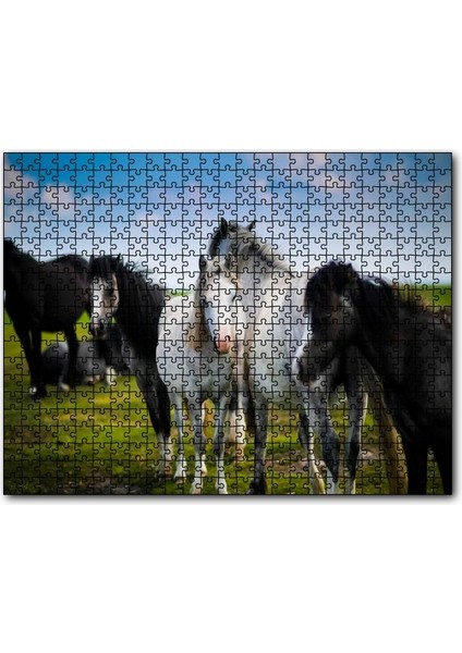 Cakapuzzle Çayırda Siyah ve Beyaz Atlar 120 Parça Puzzle Yapboz Mdf (Ahşap)