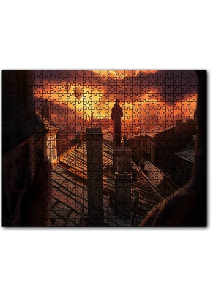 Cakapuzzle Çatıdan Sıcak Hava Balonları Günbatımı Manzarası 1000 Parça Puzzle Yapboz Mdf(Ahşap)