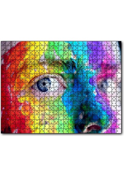 Cakapuzzle Boyayla Kaplı Kadın Yüzü ve Renkli Gözler 255 Parça Puzzle Yapboz Mdf (Ahşap)