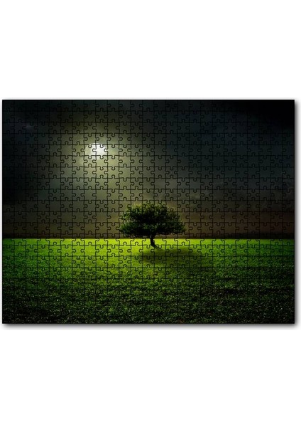 Caka Tablo Cakapuzzle  Dolunayda Çayırlar ve Yalnız Ağaç 255 Parça Puzzle Yapboz Mdf (Ahşap)