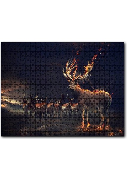 Cakapuzzle Gece ve Geyikler Illüstrasyon 255 Parça Puzzle Yapboz Mdf (Ahşap)