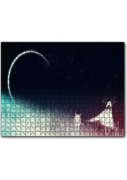 Cakapuzzle Gece, Ay, Kız ve Tilki 255 Parça Puzzle Yapboz Mdf (Ahşap)