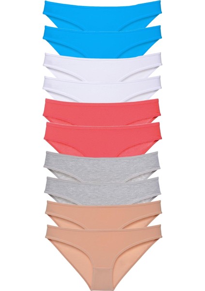 10 Adet Süper Eko Set Likralı Kadın Slip Ten Gri Beyaz Fuşya Mavi