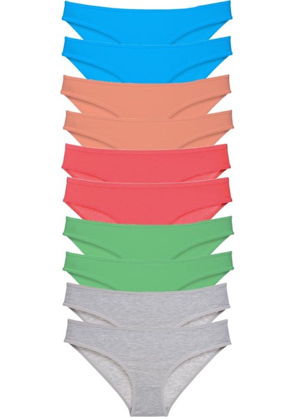 10 Adet Süper Eko Set Likralı Kadın Slip Gri Pudra Yeşil Fuşya Mavi