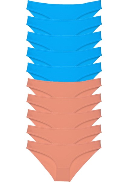 10 Adet Süper Eko Set Likralı Kadın Slip Pudra Mavi