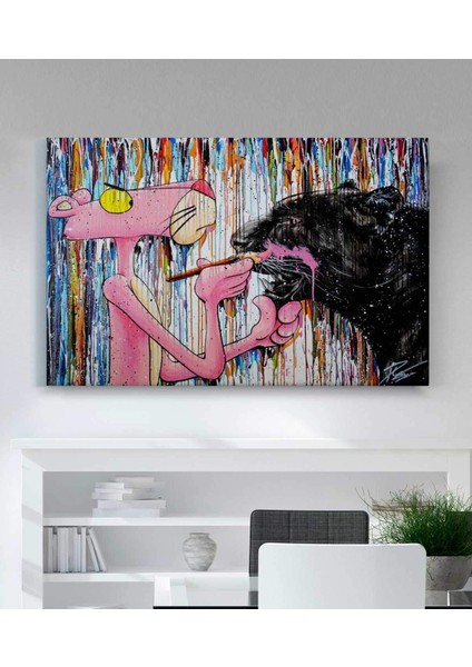 Modern Sokak Graffiti Pembe Panter Kanvas Tablo