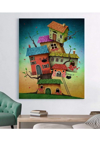 Renkli Evler Kanvas Tablo fiyatları