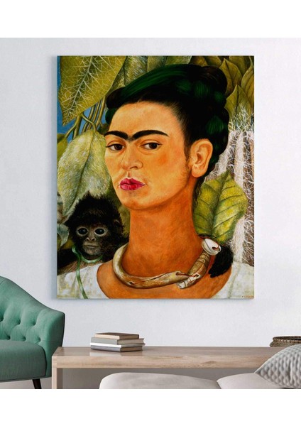 Frida Kahlo Maymun ile Otoportre Kanvas Tablo