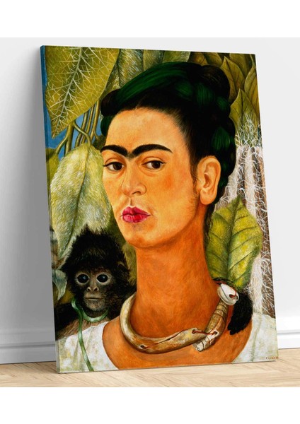 Frida Kahlo Maymun ile Otoportre Kanvas Tablo