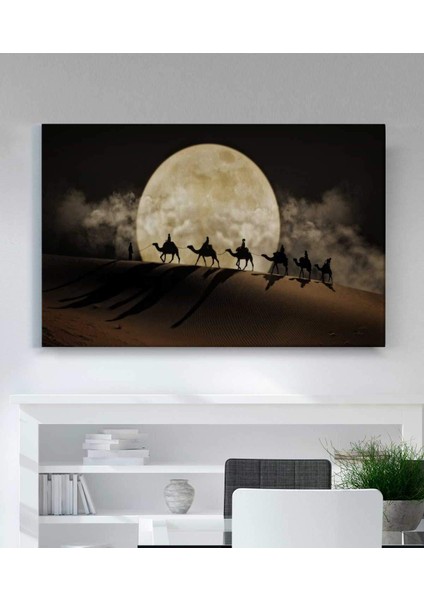 Deve Çöl Manzara Aylı Gece Kanvas Tablo