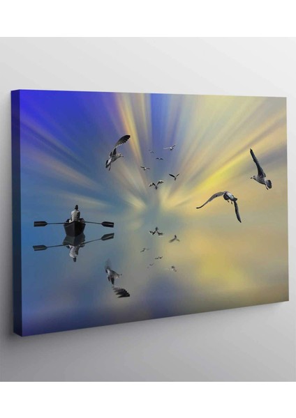 Sunrise Göl Tekne Işınları Martılar Kanvas Tablo fiyatları