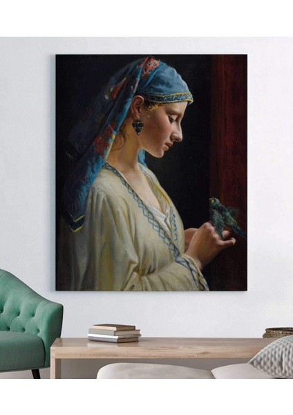 Papağan ile Genç Kadın Kanvas Tablo