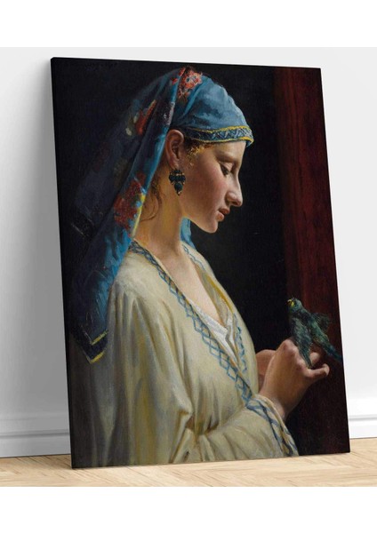 Papağan ile Genç Kadın Kanvas Tablo fiyatları
