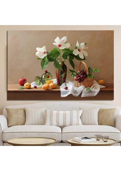 Meyve ve Çiçekli Masa Kanvas Tablo