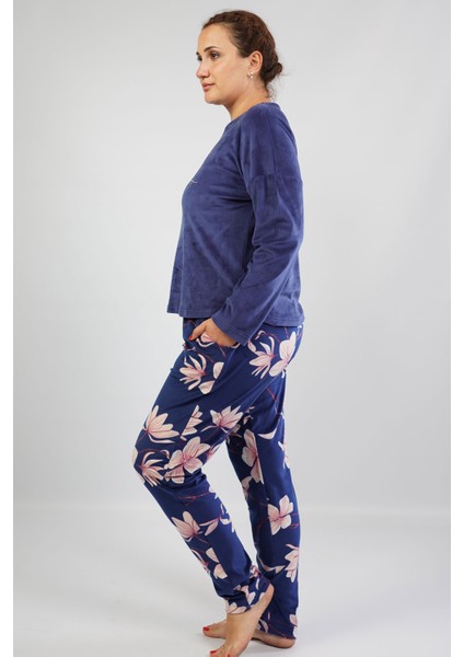 Kadife Büyük Beden Düşük Omuzlu Uzun Kol Pijama Takım modelleri