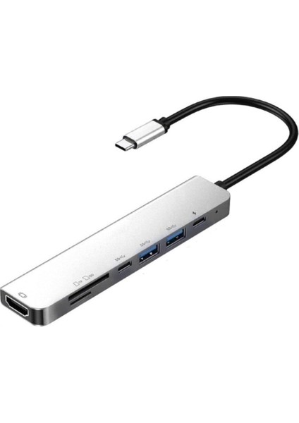 Type-C Hub 7in1 HDMI 2x USB 3.0 Sd Tf Çevirici Adaptör