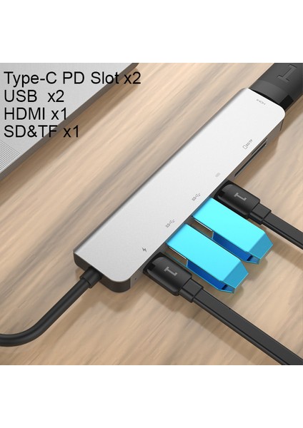 Type-C Hub 7in1 HDMI 2x USB 3.0 Sd Tf Çevirici Adaptör