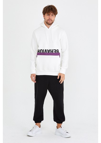 Kanguru Cepli Cebi Baskılı Kapşonlu Sweatshirt