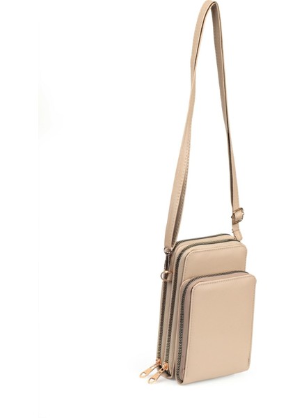 Kadın Cüzdan Tasarımlı Postacı Çantası Koyu Bej